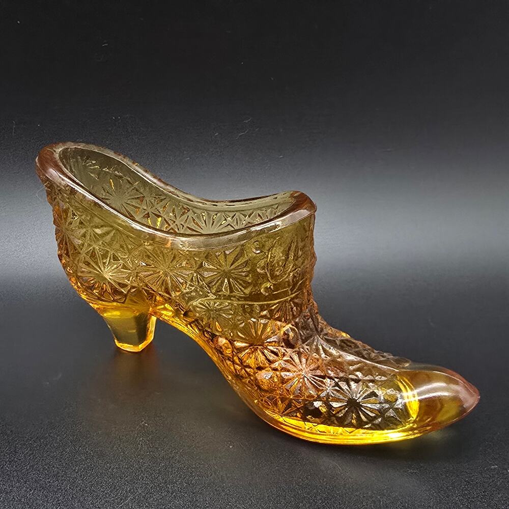 Fenton Daisy Button Amber Glass Shoe Slipper Vintage